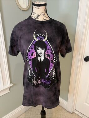 Wednesday Black and Purple Tie Dye Graphic Tee | Size M | Like New | Nevermore